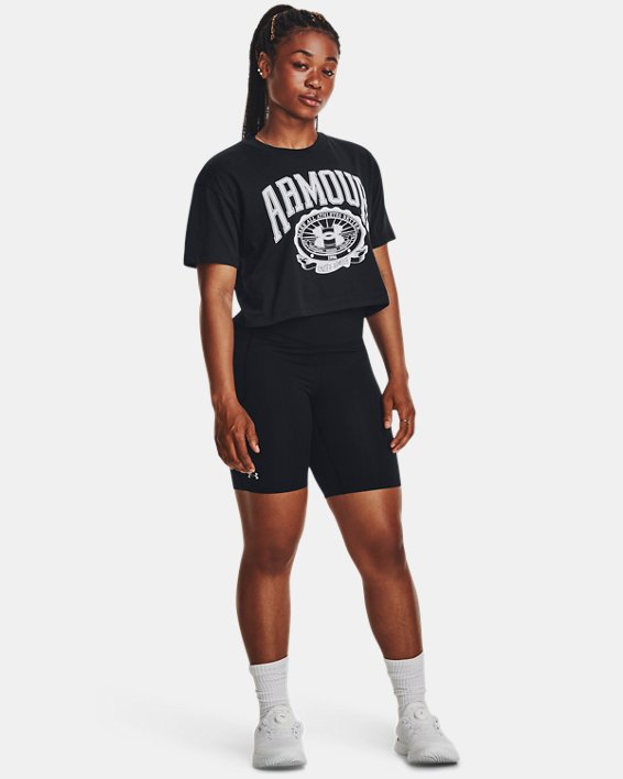 Women's UA Collegiate Crop Short Sleeve, Black, pdpMainDesktop image number 2